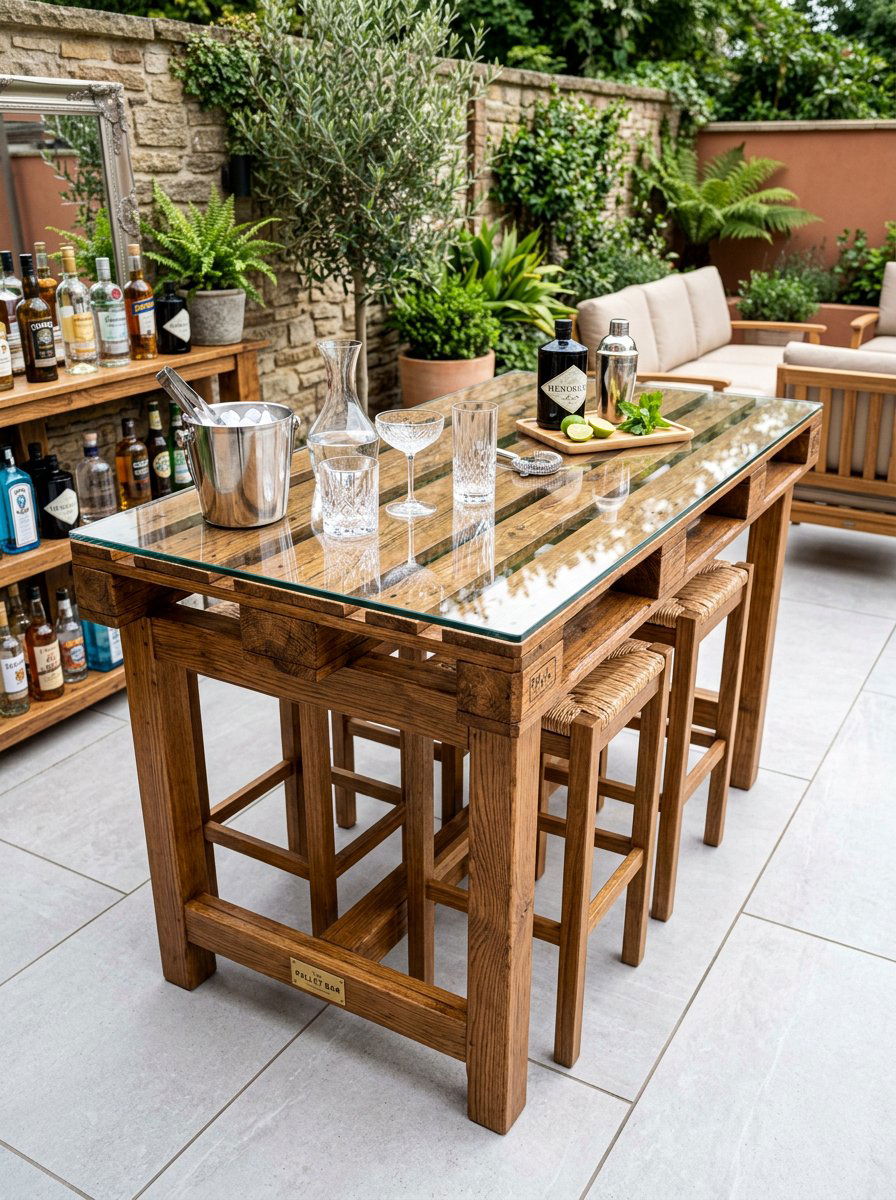 Pallet Bar With Glass Top - 25 Pallet Wine Bar for Patio Ideas