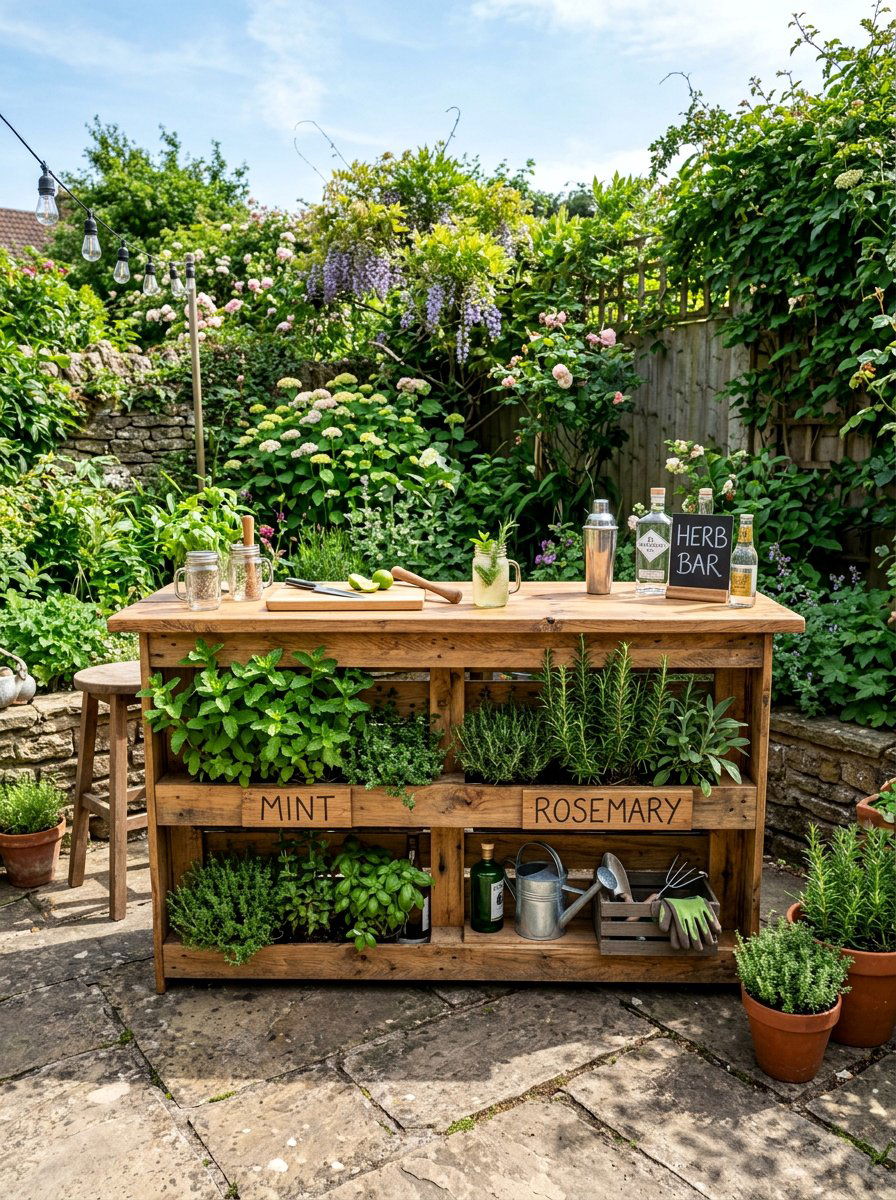 Pallet Bar With Herb Garden - 25 Pallet Wine Bar for Patio Ideas