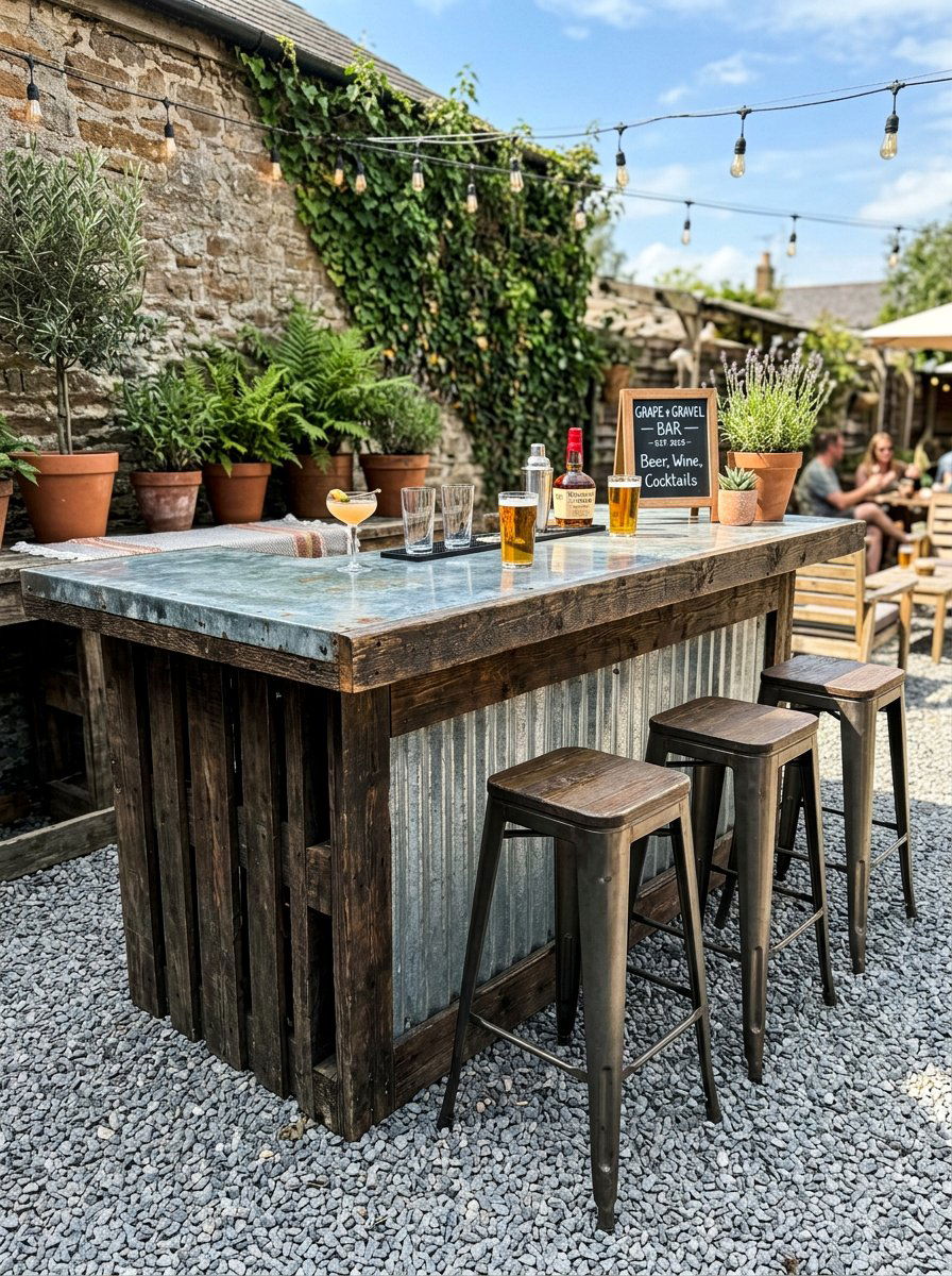 Pallet Bar With Metal Top - 25 Pallet Wine Bar for Patio Ideas