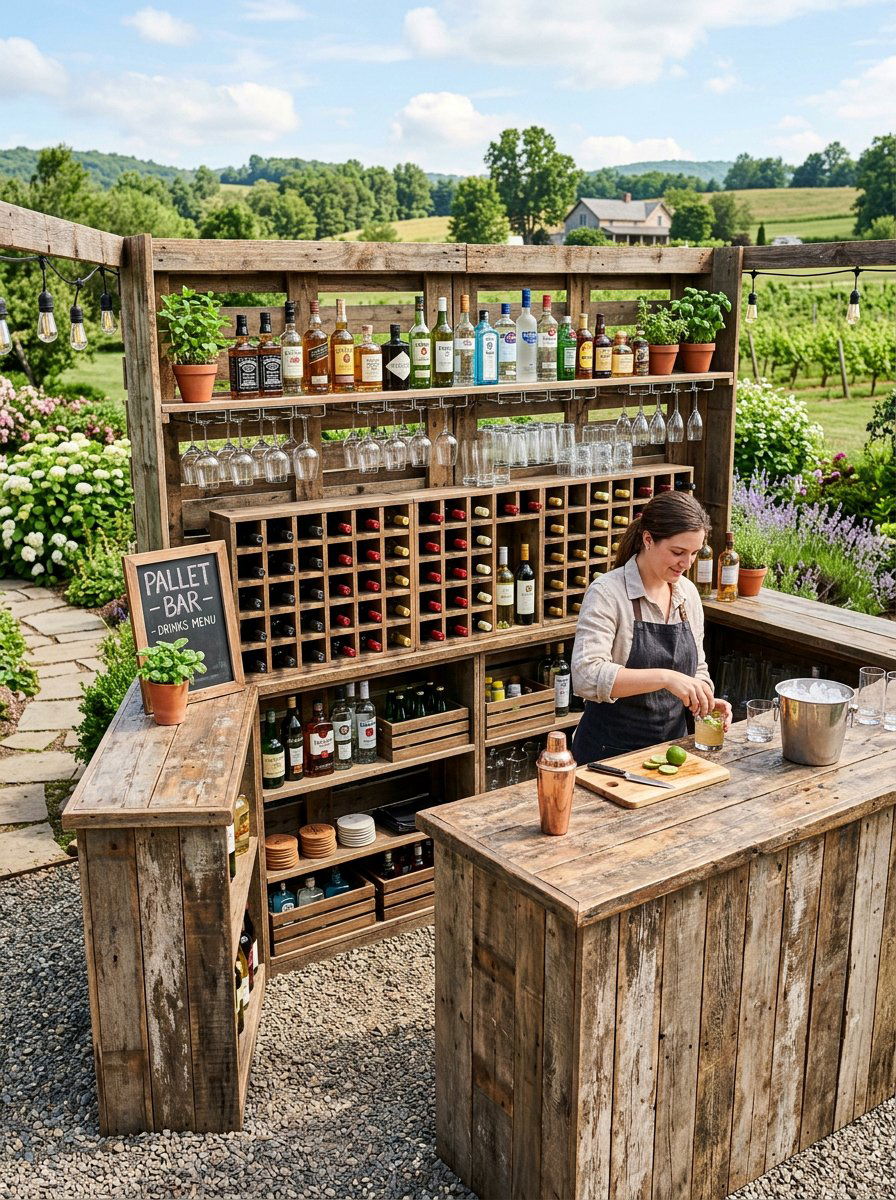 Pallet Bar With ShelvingExact - 25 Pallet Tiki Bar Ideas