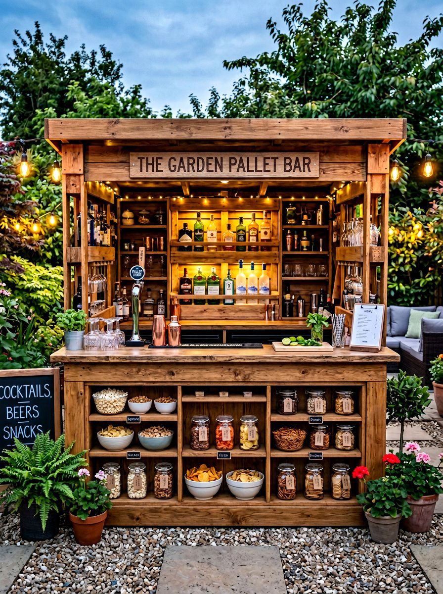 Pallet Bar With ShelvingOne - 25 Pallet Tiki Bar Ideas