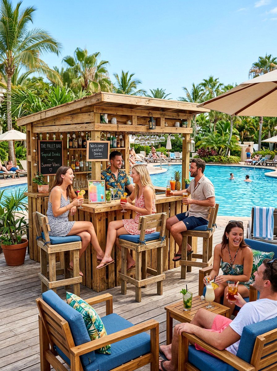 Pallet Bar With Stools - 25 Pallet Wine Bar for Patio Ideas