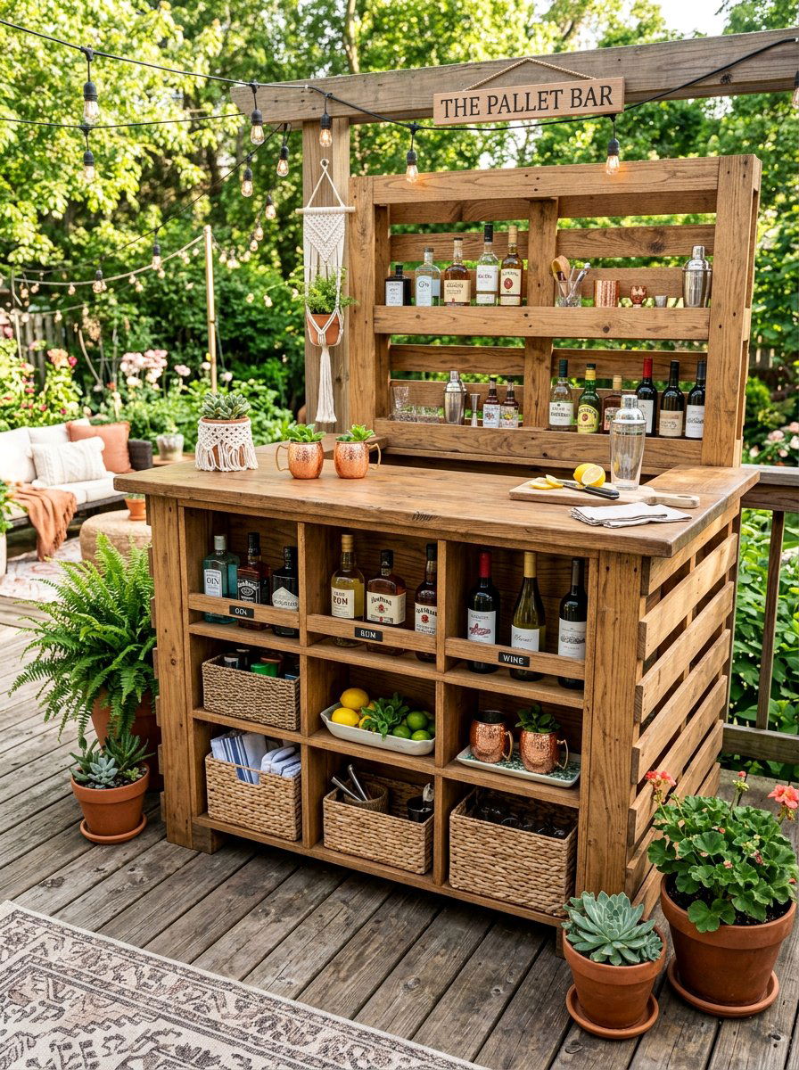 Pallet Bar With Storage - 25 Pallet Wine Bar for Patio Ideas