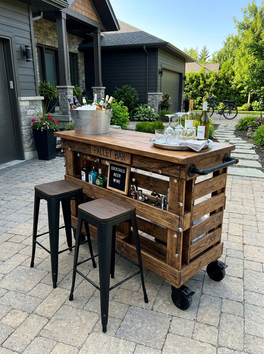 Pallet Bar With Wheels - 25 Pallet Wine Bar for Patio Ideas