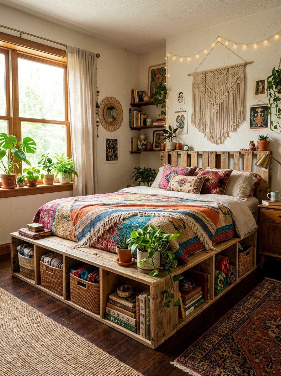 Pallet Bed Bohemian - 25 Pallet bed ideas with storage
