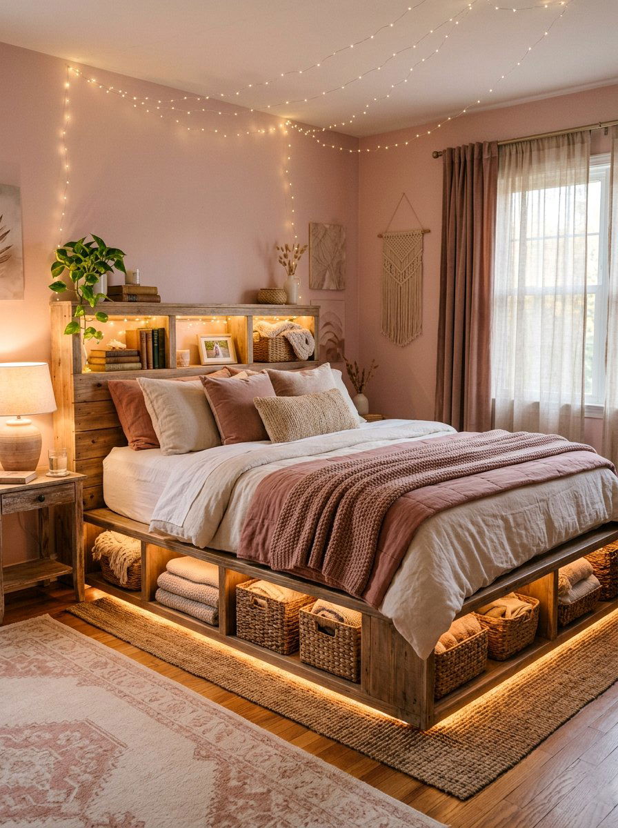 Pallet Bed Built In Lighting - 25 Pallet Bed with Storage ideas