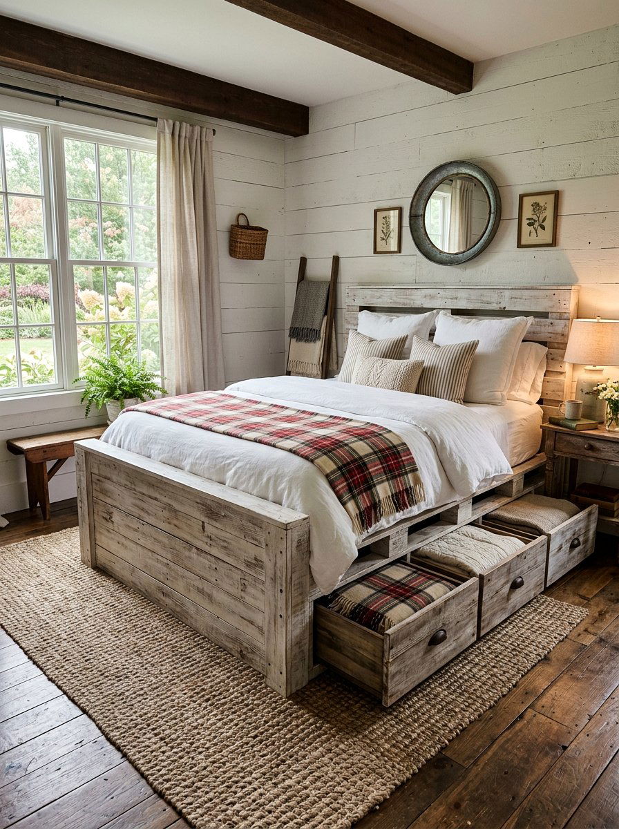 Pallet Bed Farmhouse - 25 Pallet bed ideas with storage