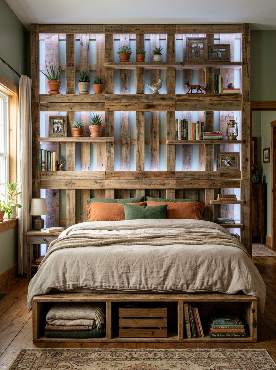 Pallet Bed Headboard Shelving - 25 Pallet bed ideas with storage