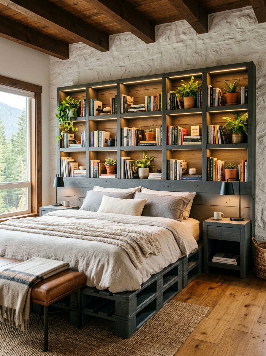 Pallet Bed Headboard Storage - 25 Pallet Bed with Storage ideas