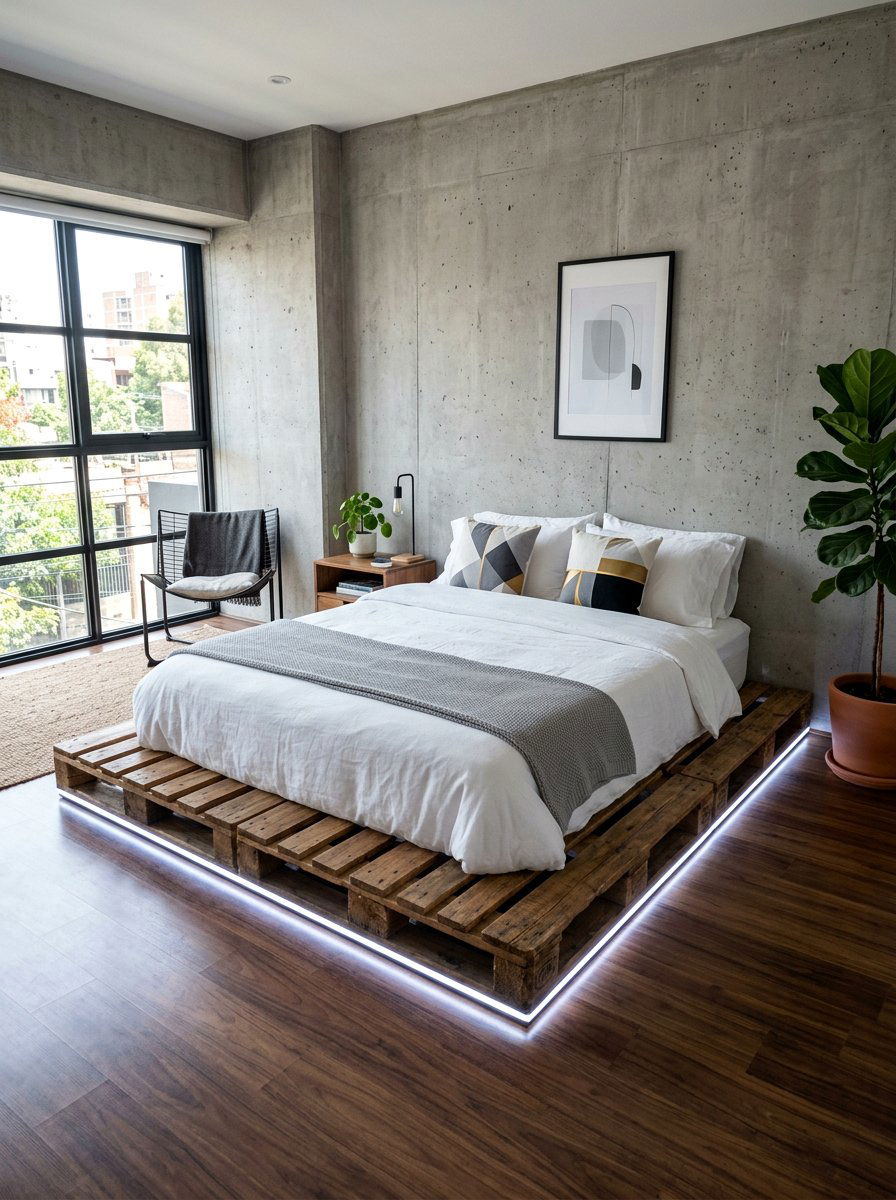 Pallet Bed LED strips - 25 Illuminated pallet bed ideas