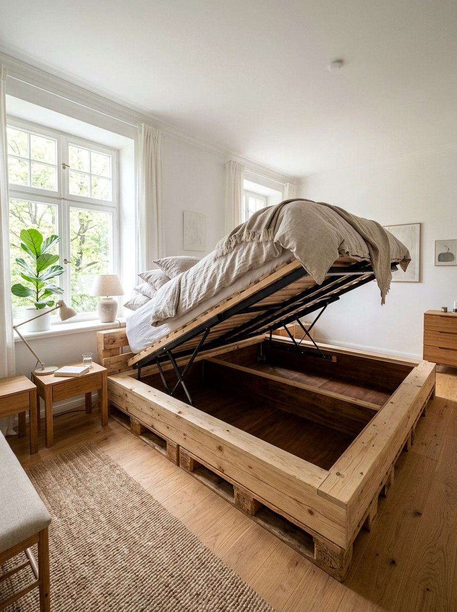 Pallet Bed Lift Top Storage - 25 Pallet bed ideas with hidden storage