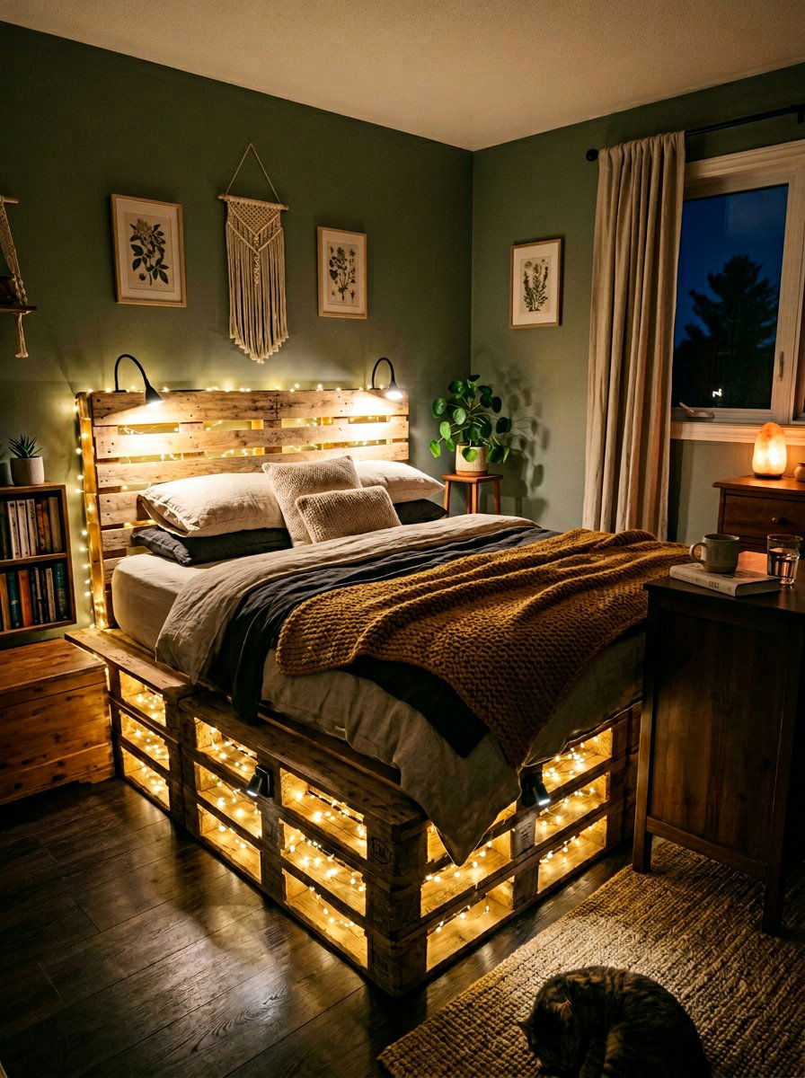 Pallet Bed Lighting - 25 Minimalist pallet bed ideas