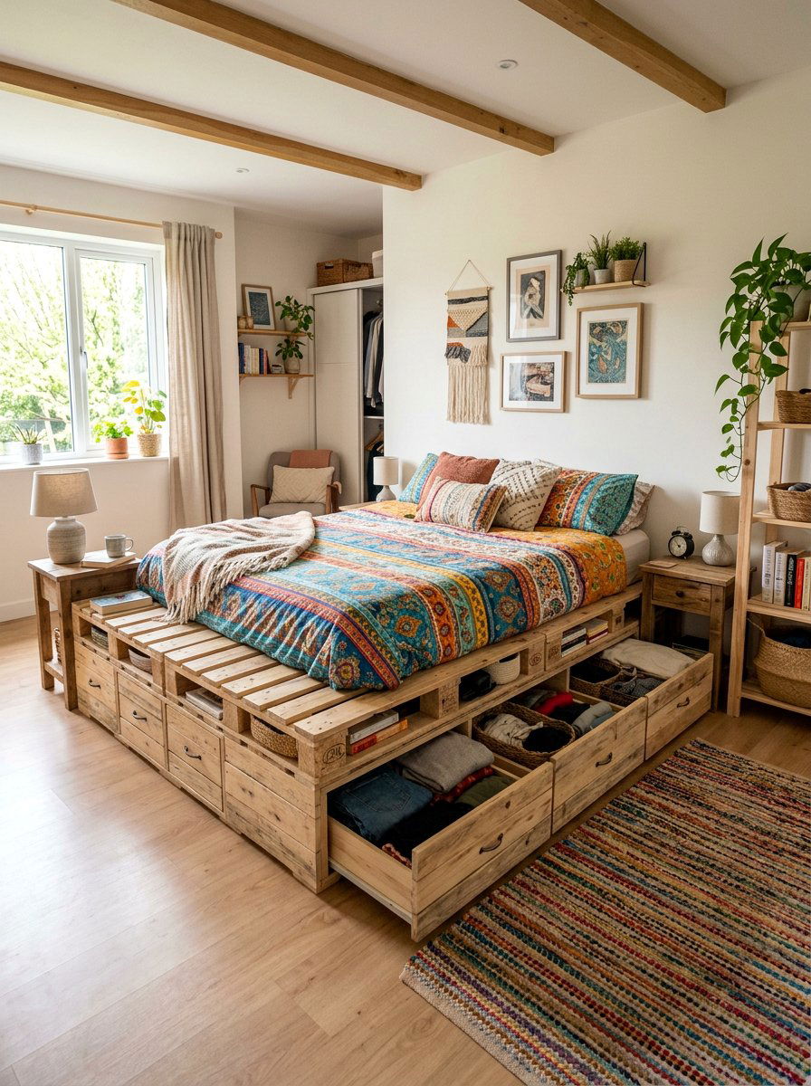 Pallet Bed Lights - 25 King size pallet bed ideas