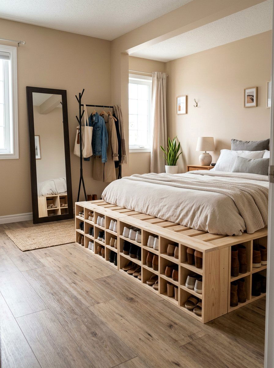 Pallet Bed Shoe Storage - 25 Pallet Bed with Storage ideas
