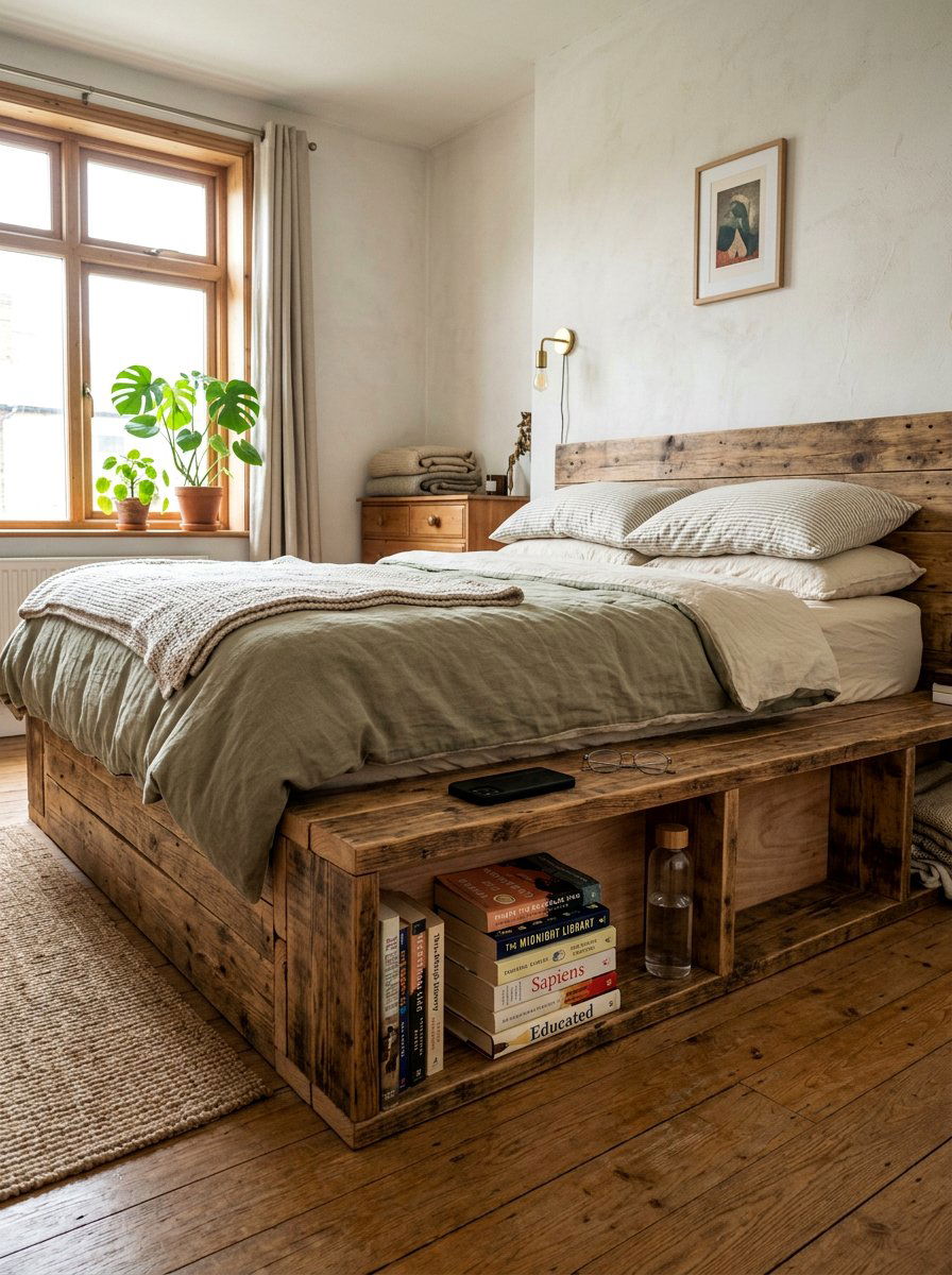 Pallet Bed Side Storage - 25 Pallet bed ideas with storage