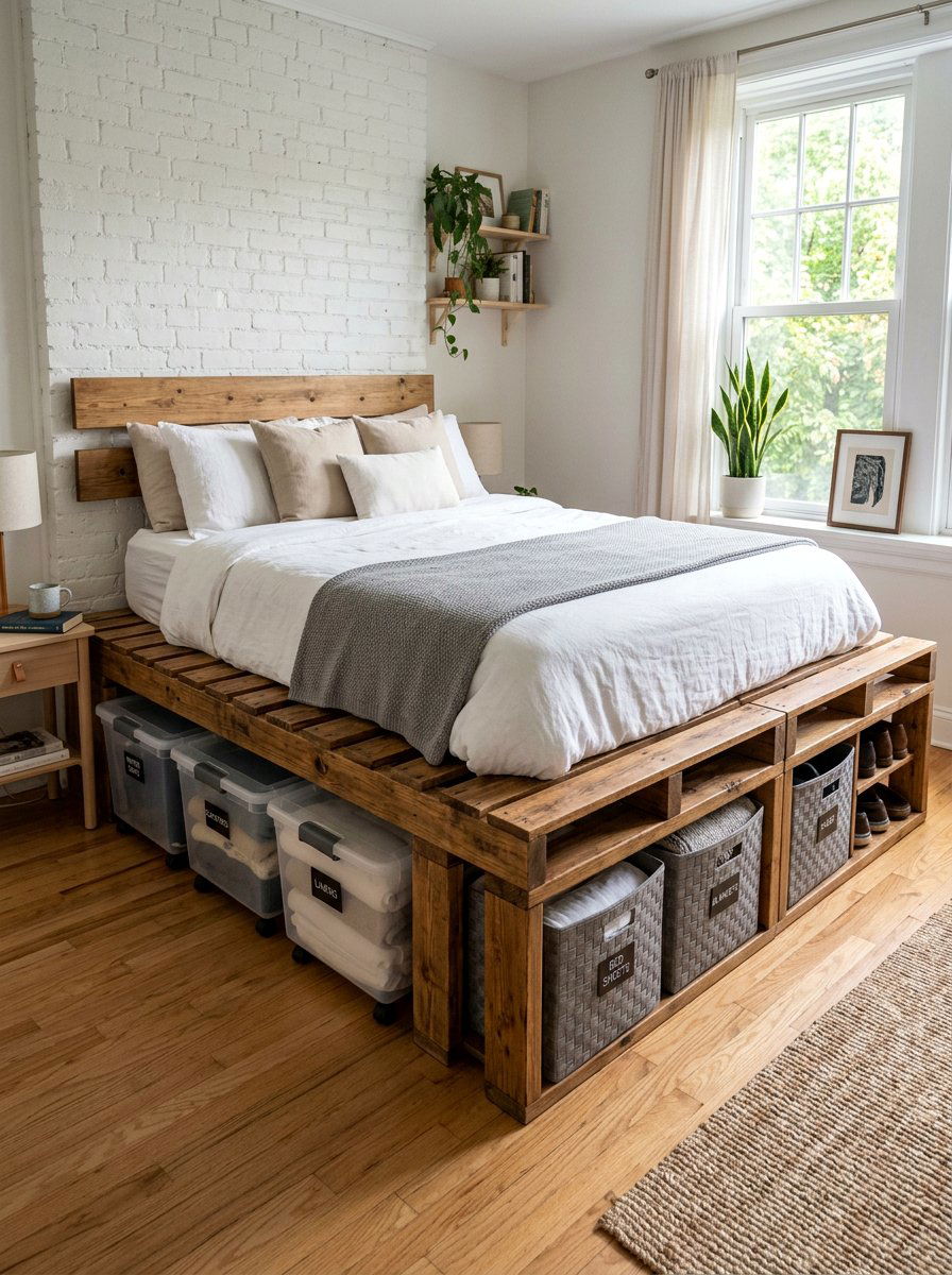 Pallet Bed Underbed Organizer - 25 Pallet bed ideas with storage