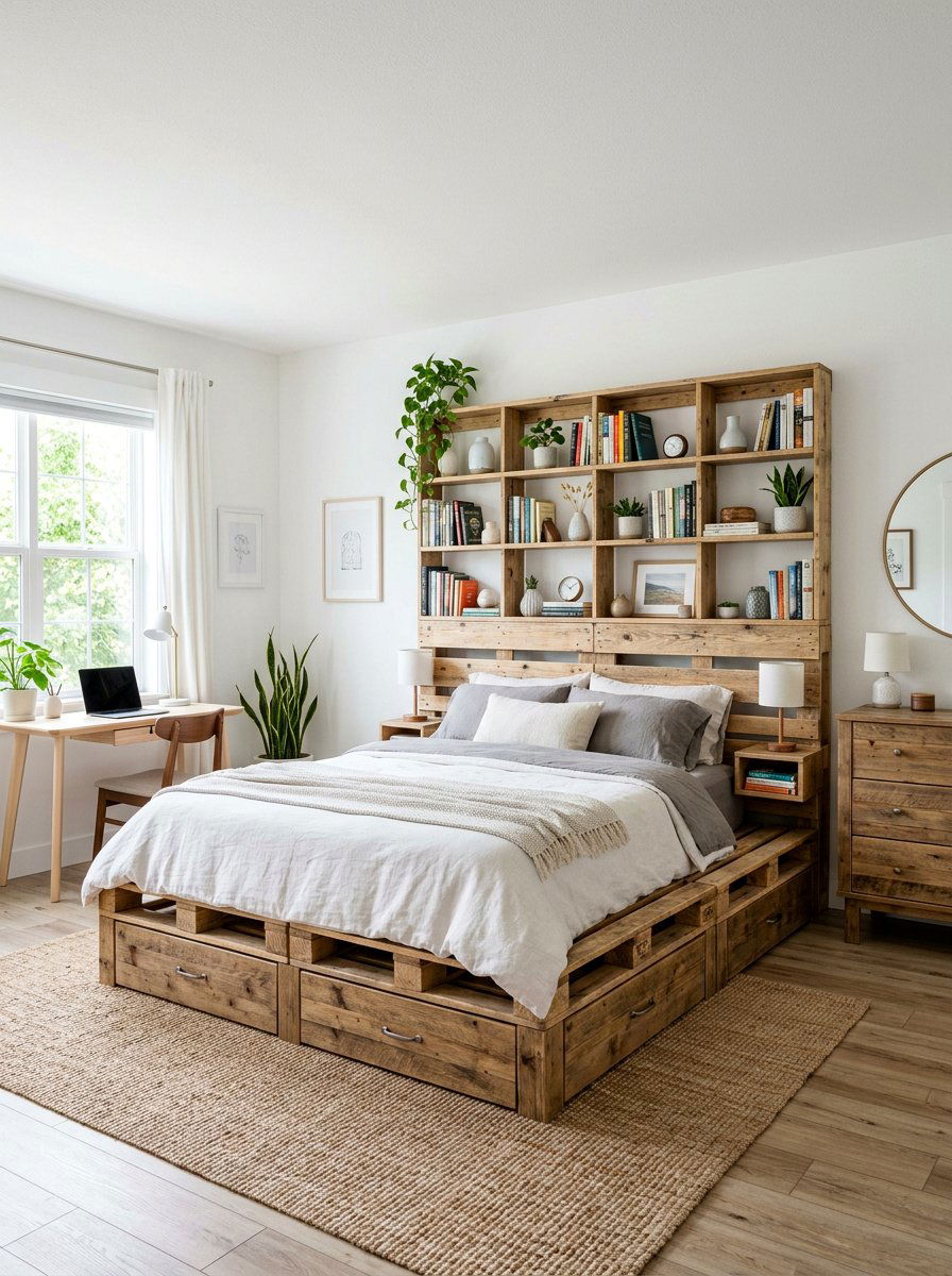 Pallet Bed With Headboard Storage - 25 Pallet bed ideas with storage underneath