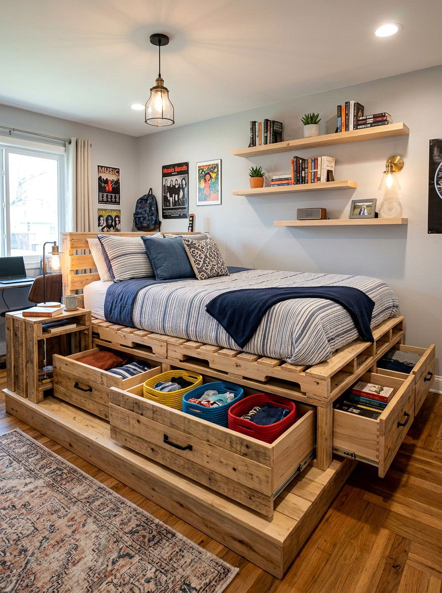 Pallet Bed With Storage - 25 Pallet bed ideas for teenagers