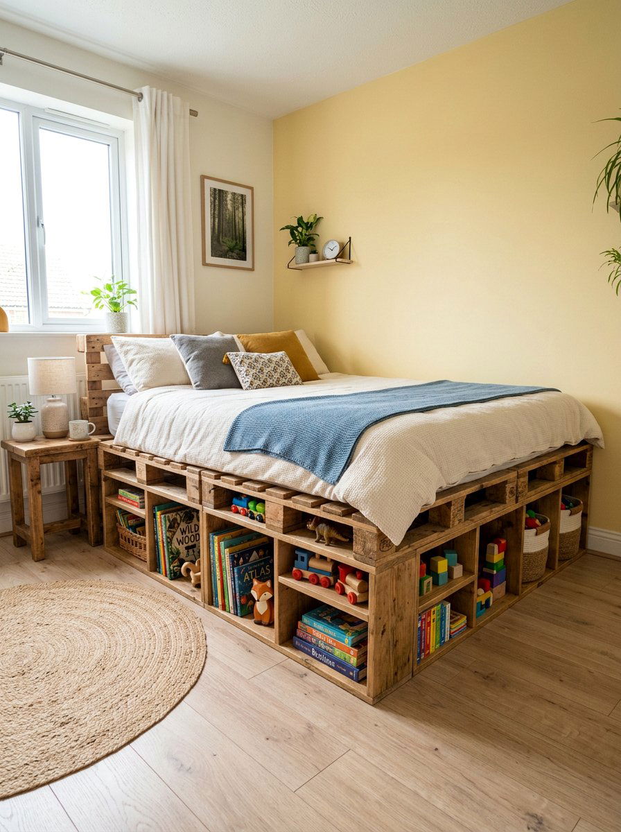 Pallet Bed With Storage - 25 Pallet toddler bed ideas