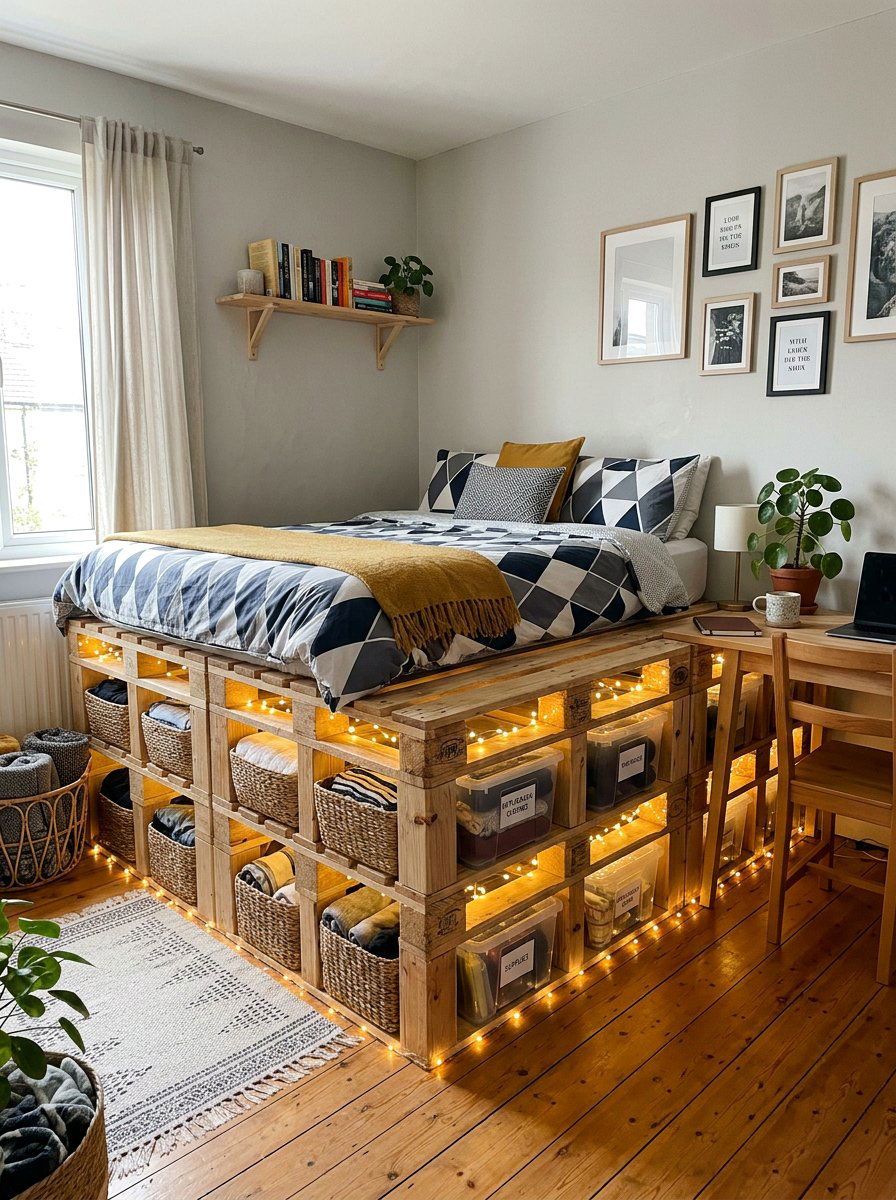 25 Dreamy Pallet Bed Ideas With Fairy Lights for Your Bedroom
