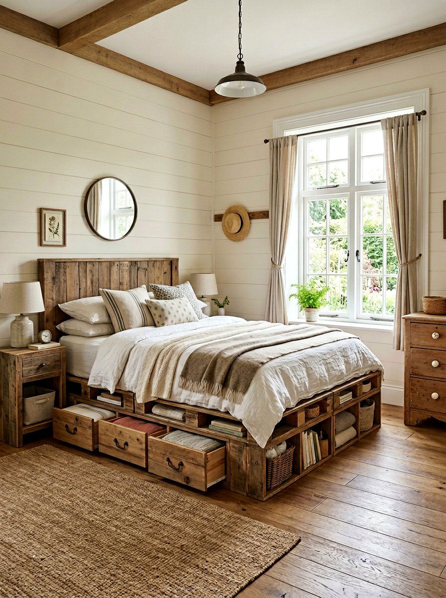 Pallet Bed With Storage - 25 Farmhouse pallet bed ideas