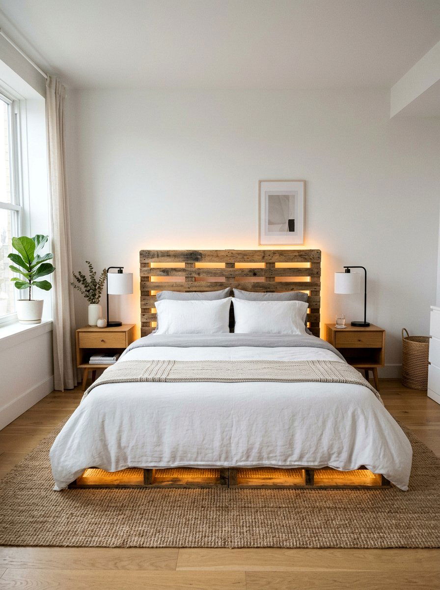 Pallet Bed with Backlighting - 25 Illuminated pallet bed ideas