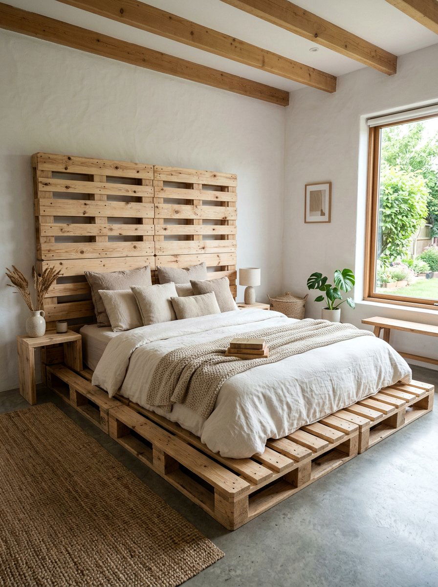 Pallet Bed with Headboard and Frame - 25 Minimalist pallet bed ideas