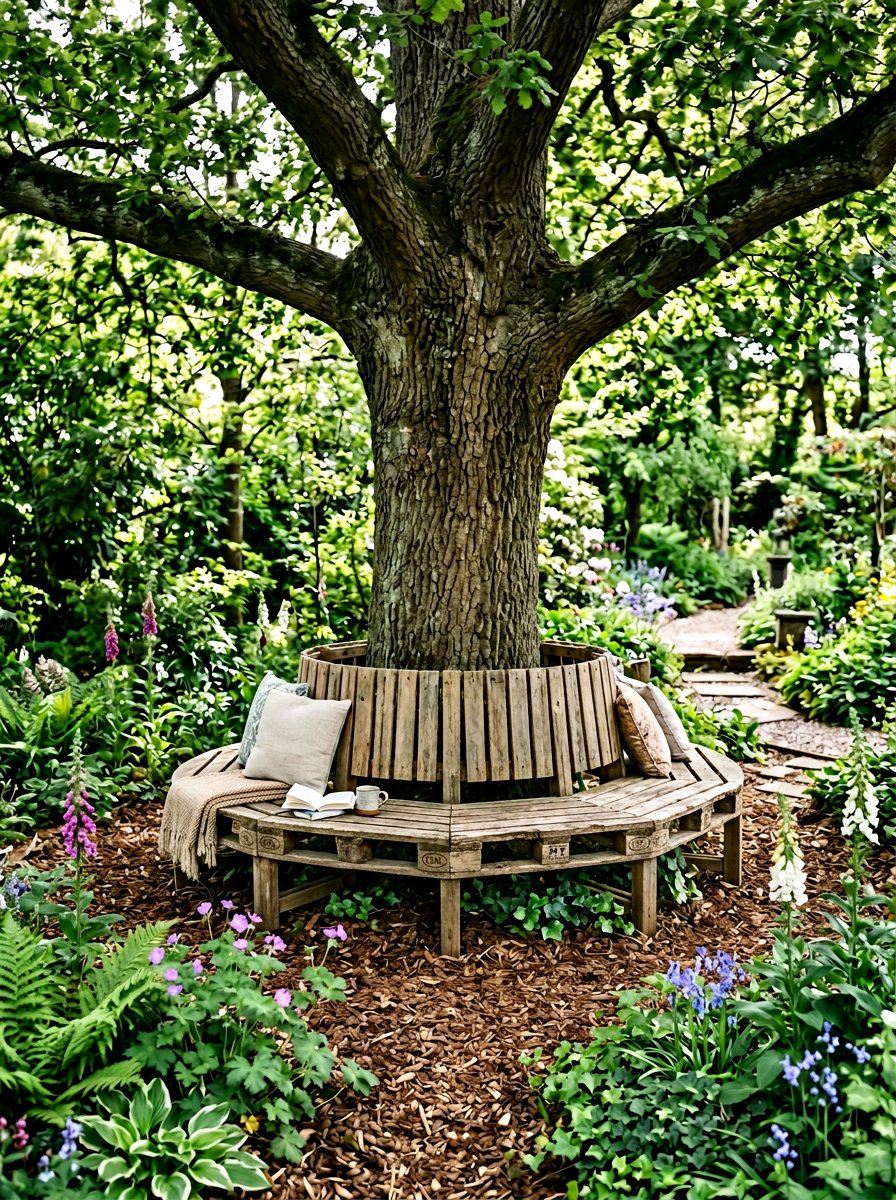 Pallet Bench Around Tree - 25 Pallet Bench for Garden Ideas