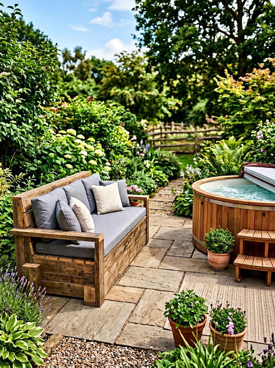 Pallet Bench Seating - 25 Pallet Hot Tub Surround Ideas