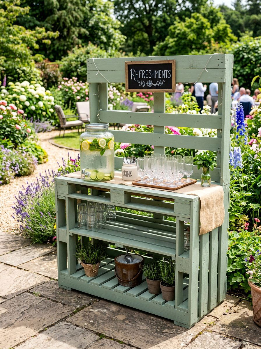 Pallet Beverage Station For Garden - 50 Outdoor Pallet Furniture Ideas