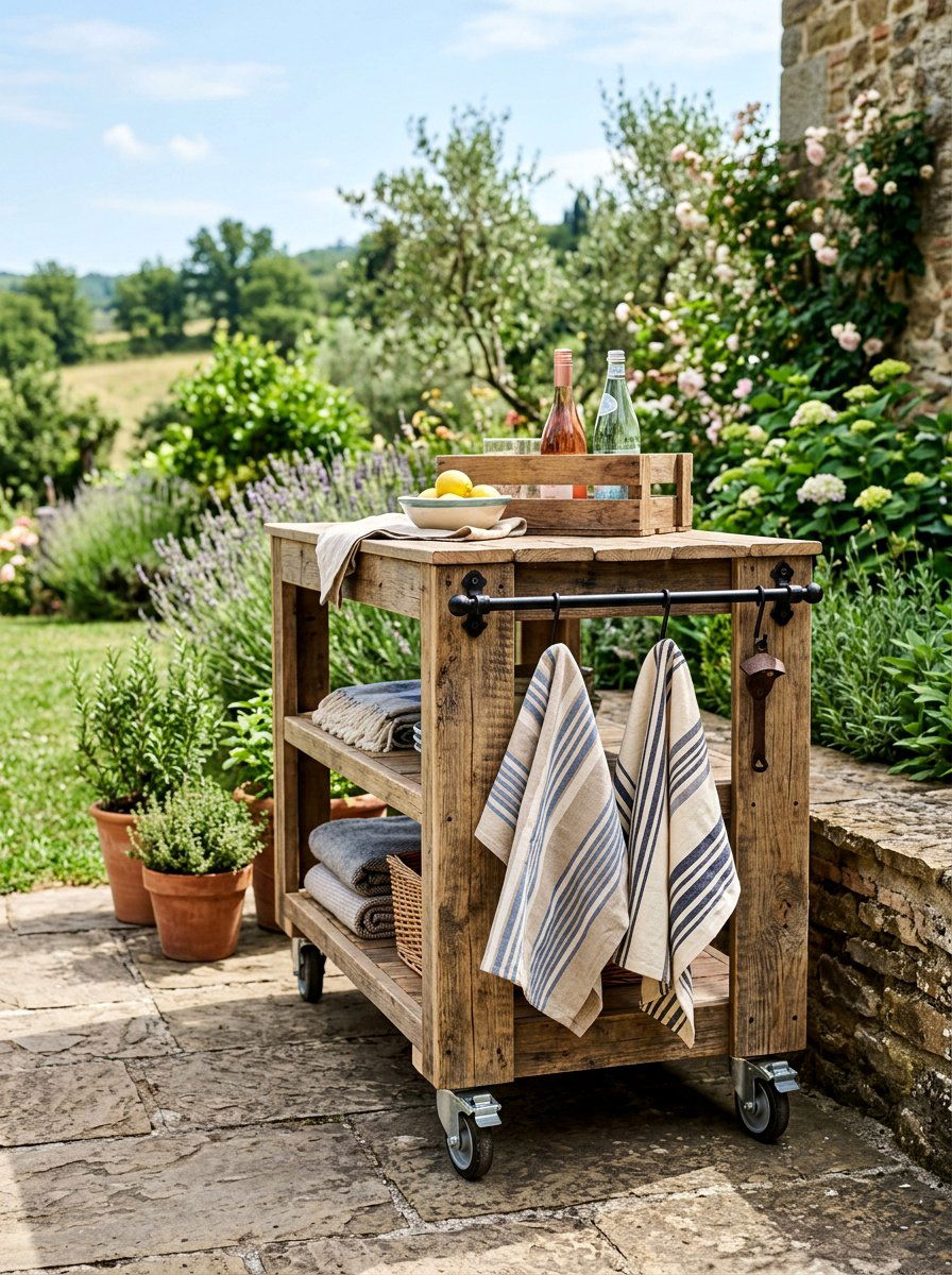 Pallet Cart With Towel Rack - 25 Pallet Outdoor Serving Cart Ideas