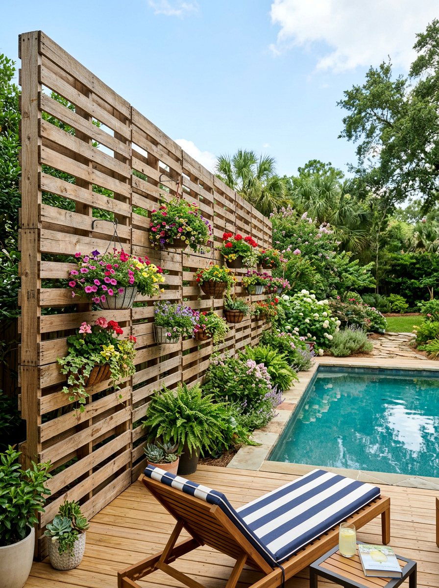 Pallet Deck Privacy Screen - 25 Pallet Pool Deck Ideas