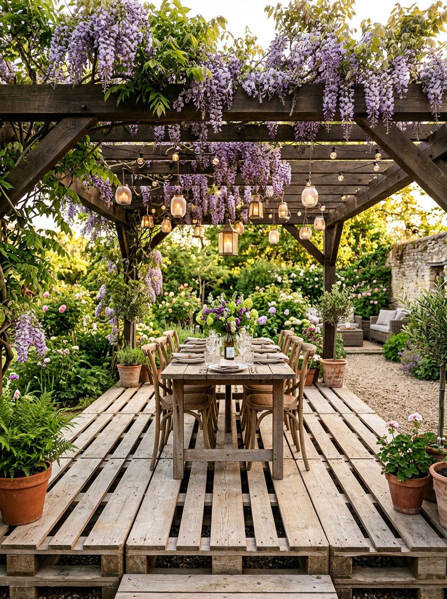 Pallet Deck Under Pergola - 25 Pallet Deck for Backyard Ideas