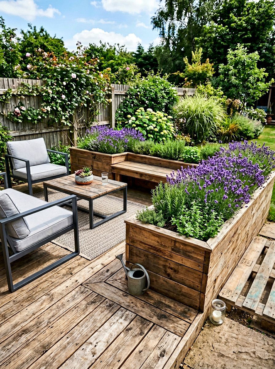 Pallet Deck With Built In Planter - 25 Pallet Deck for Backyard Ideas