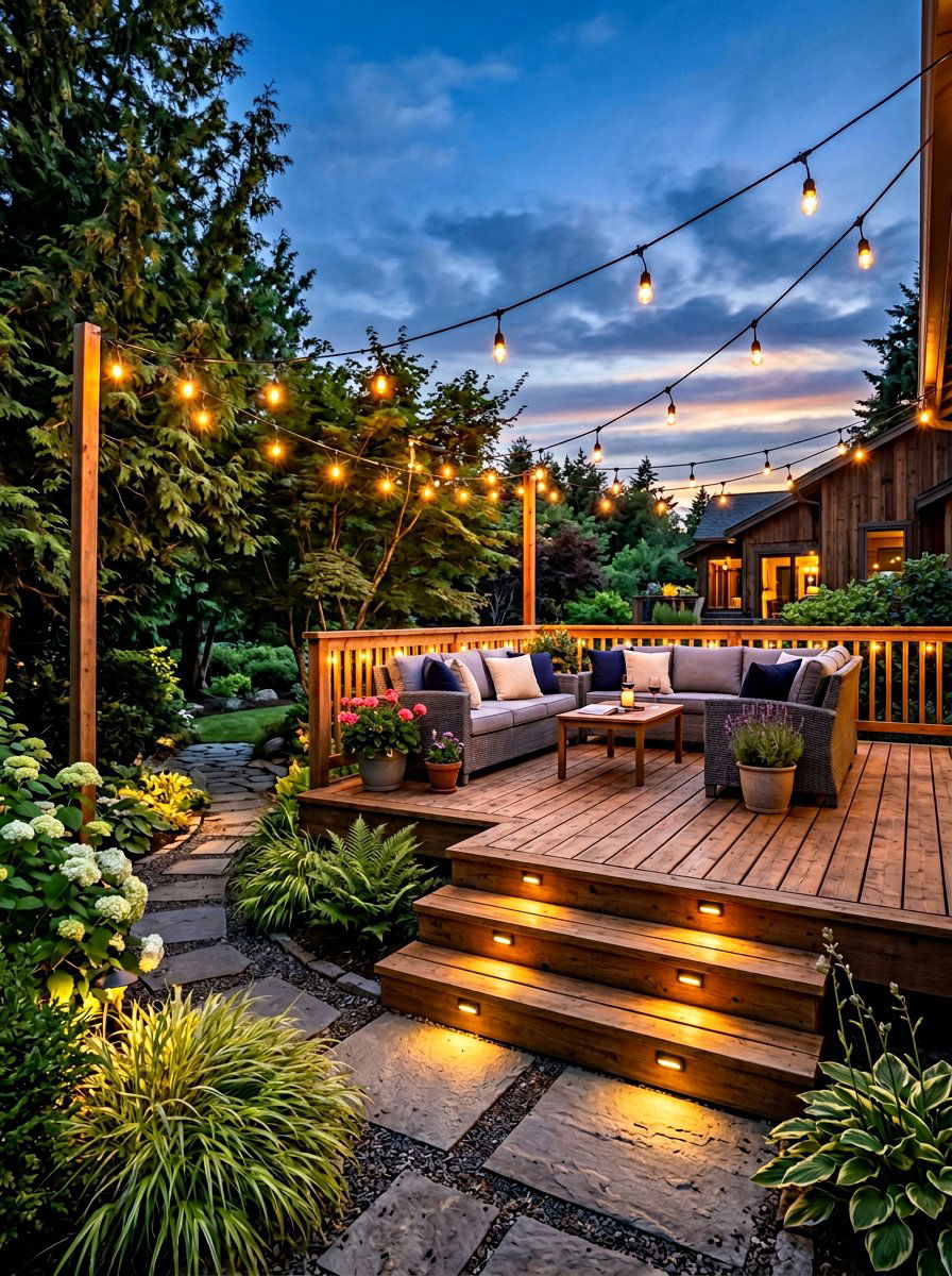 Pallet Deck With Lighting - 25 Pallet Pool Deck Ideas