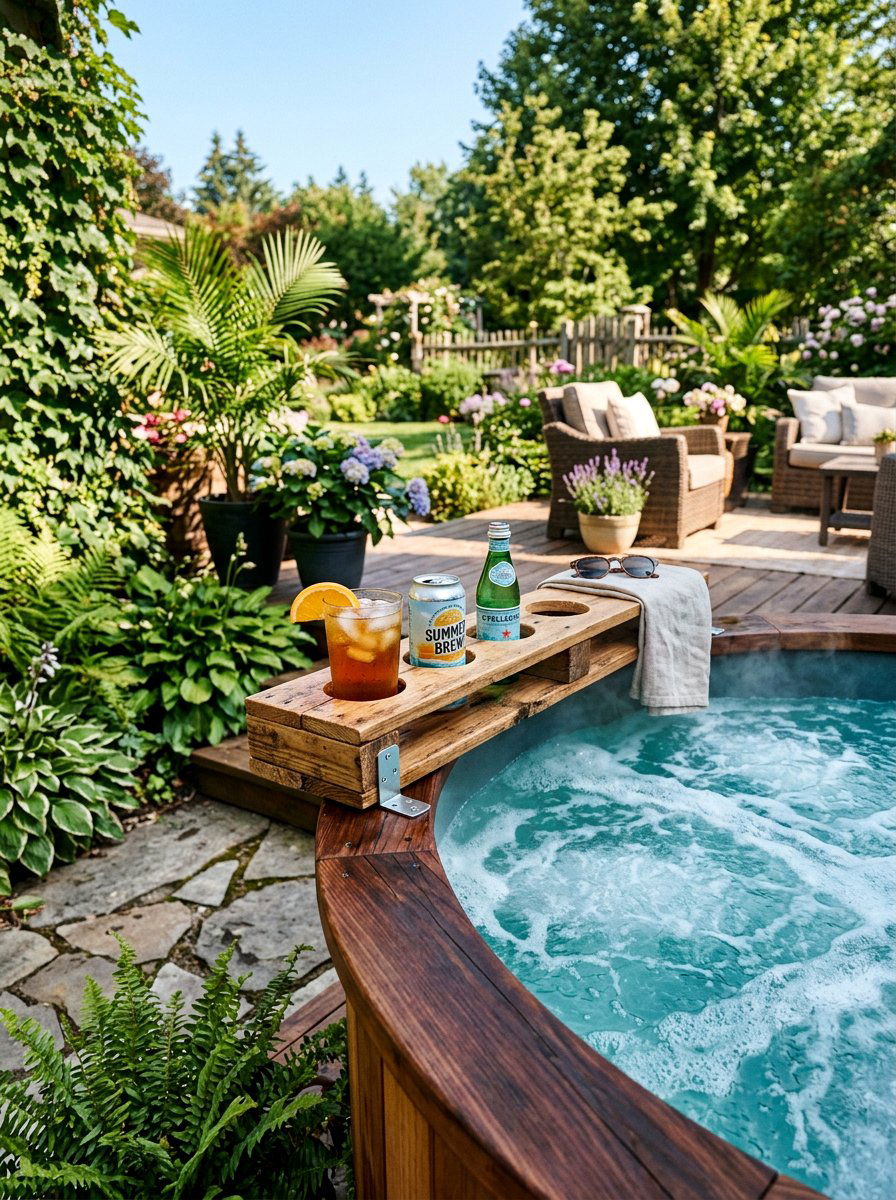 Pallet Drink Holder - 25 Pallet Hot Tub Surround Ideas
