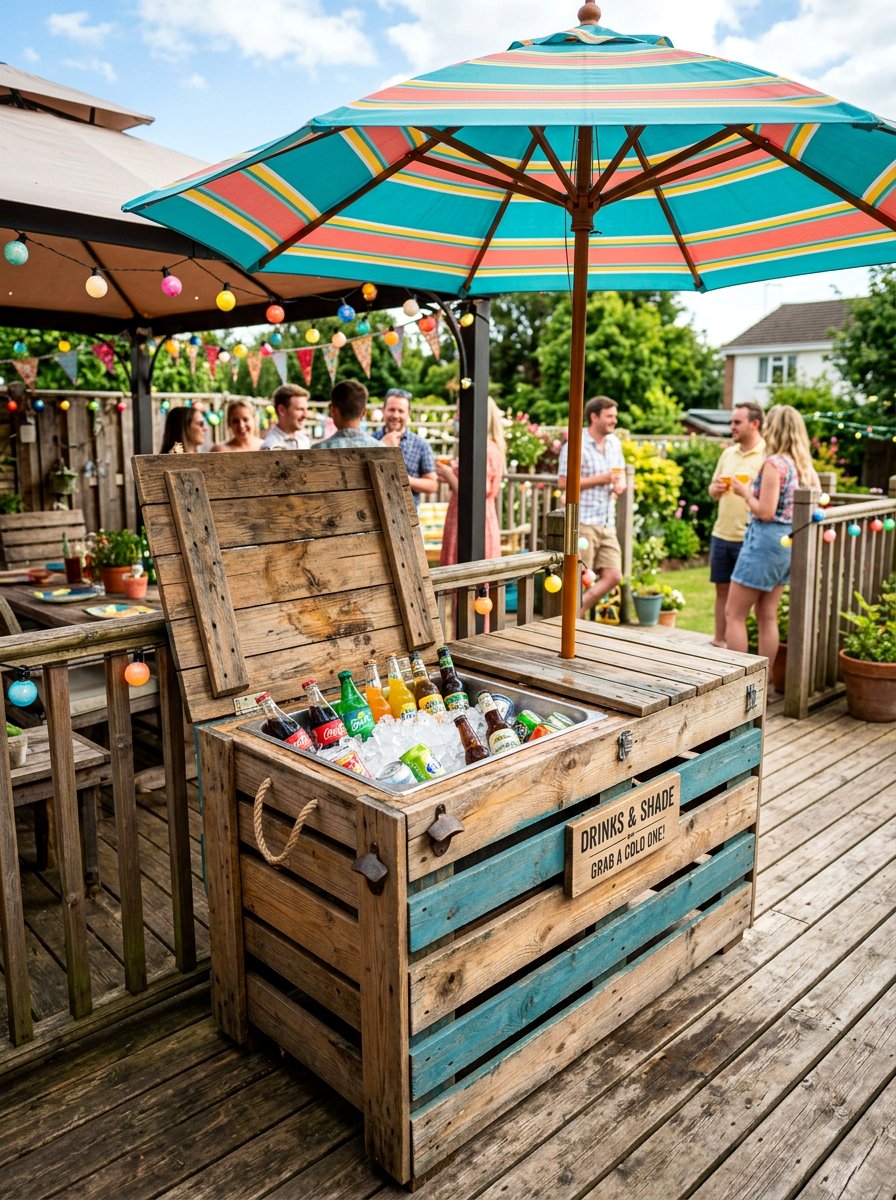 Pallet Drinks Cooler - 25 Pallet Umbrella Stand Ideas