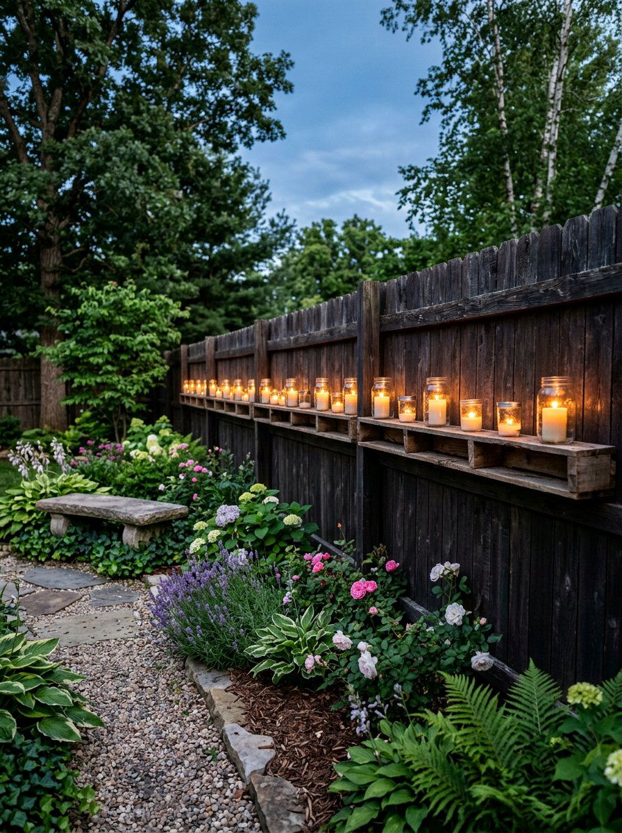 Pallet Fence Candle Rail - 25 Pallet Outdoor Candle Holder Ideas