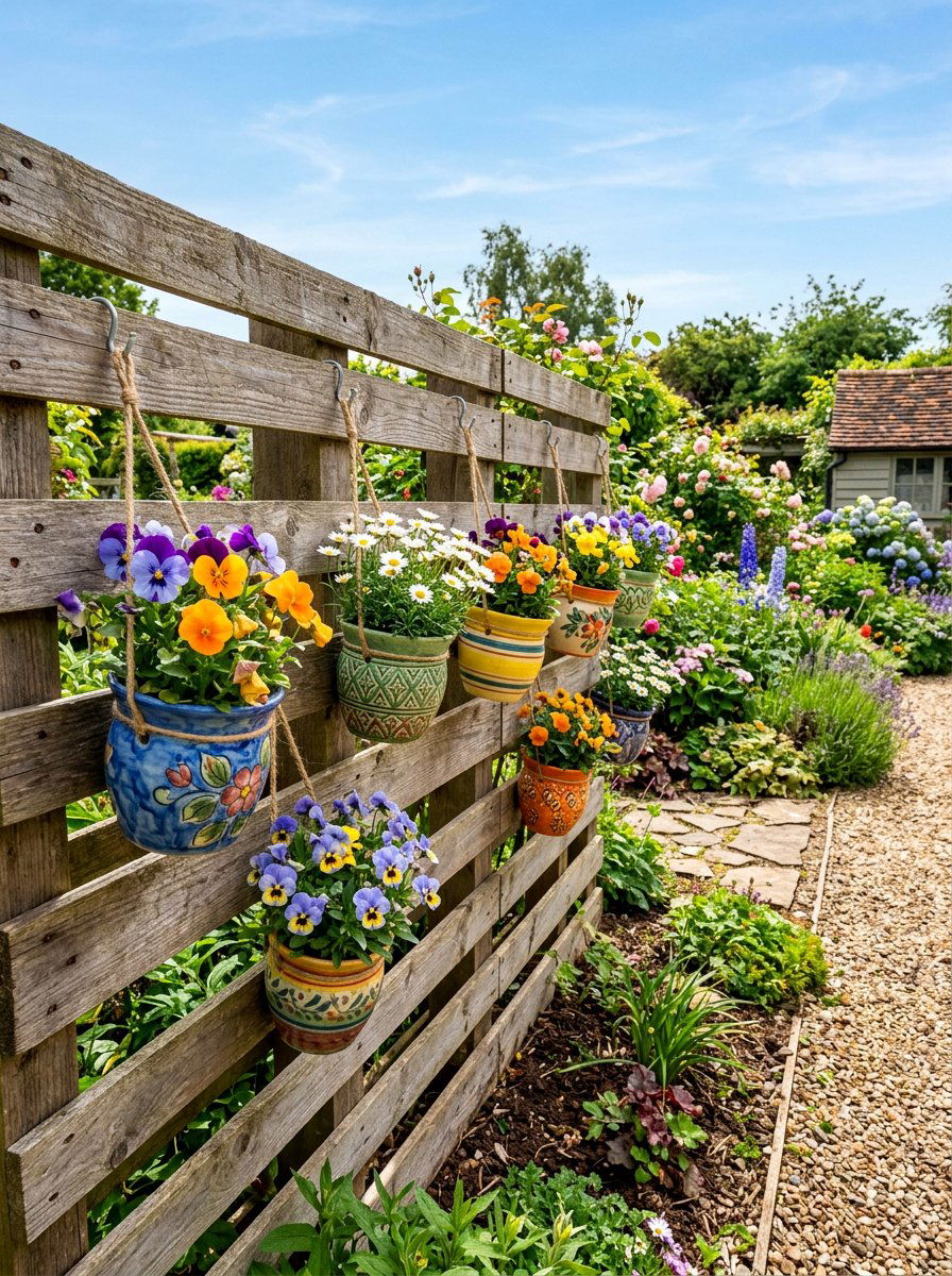 Pallet Fence With Flower Pots - 25 Pallet Fence for Backyard Ideas