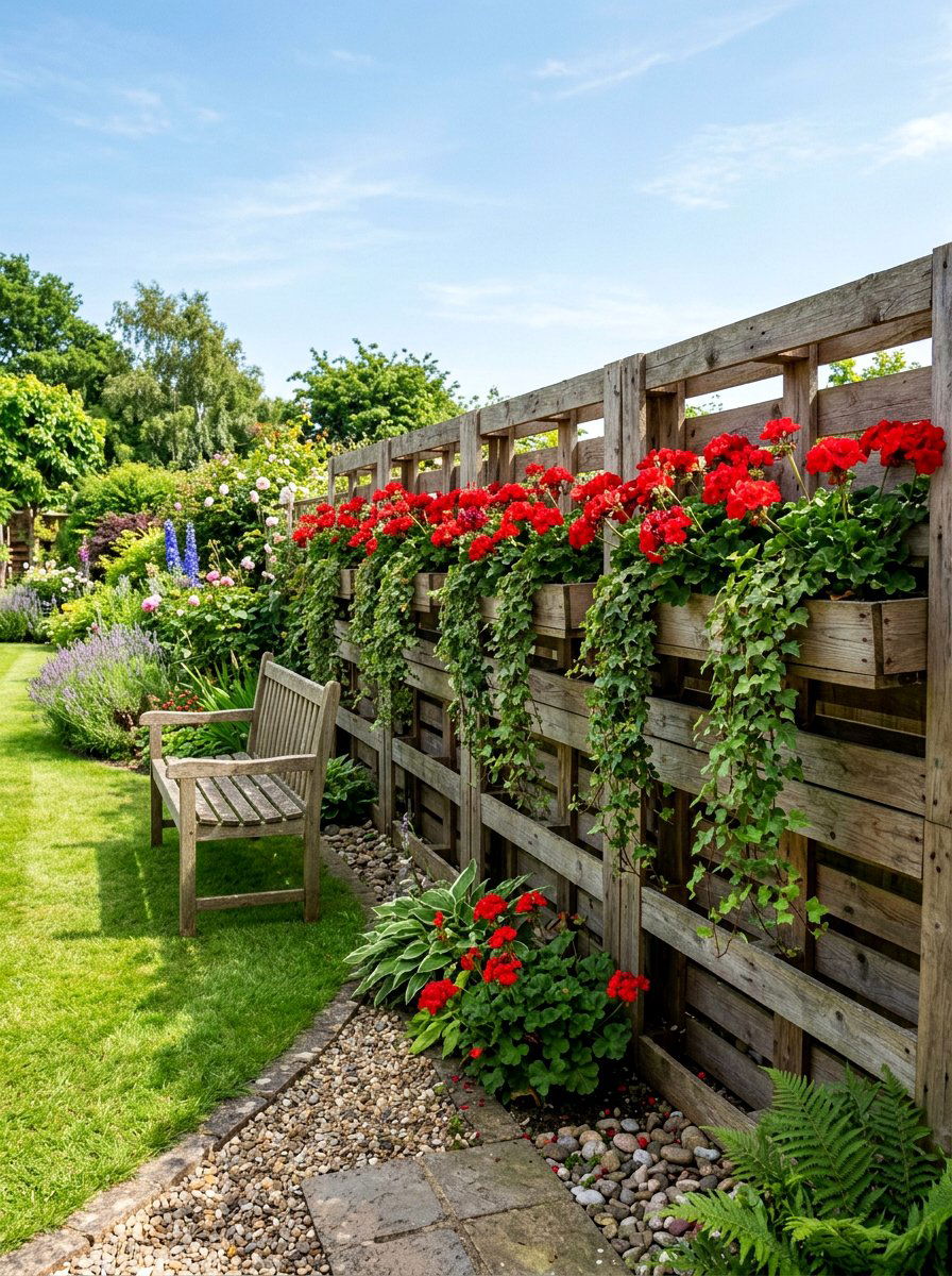 Pallet Fence With Planters - 25 Pallet Fence for Backyard Ideas