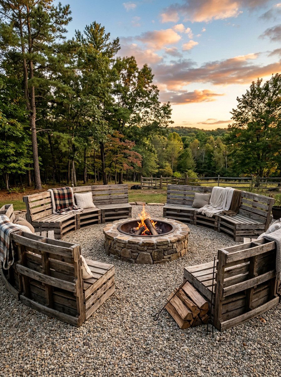 Pallet Fire Pit Bench - 50 Outdoor Pallet Projects