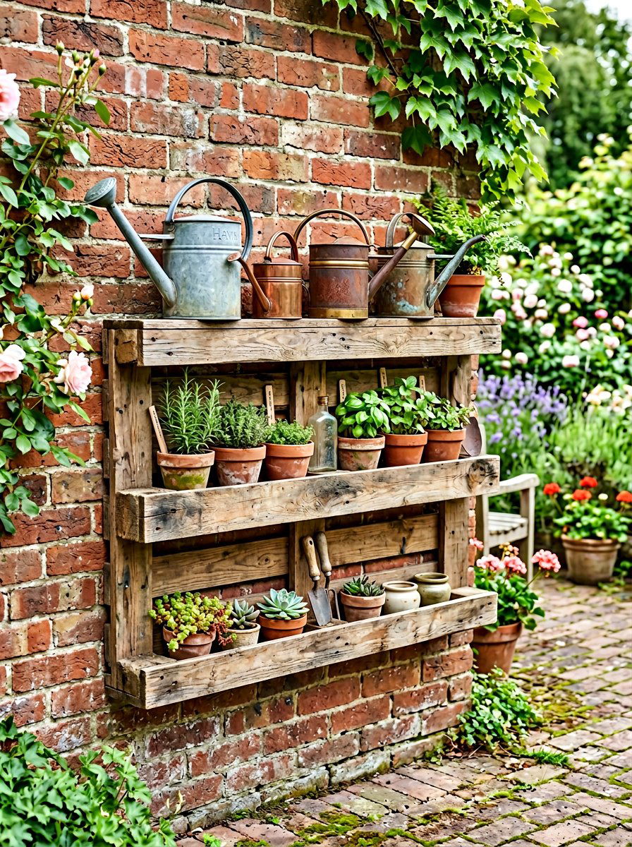 Pallet Garden Shelf - 25 Pallet Garden Art Ideas