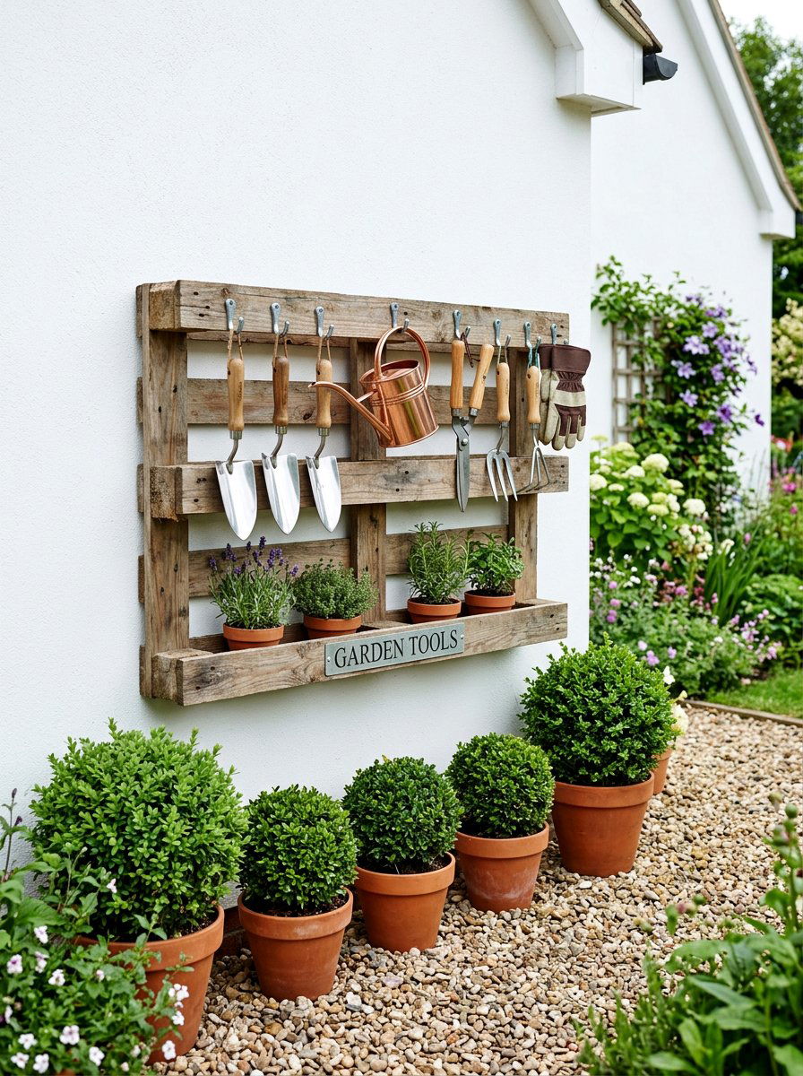 Pallet Garden Tool Organizer - 25 Pallet Outdoor Wall Art Ideas