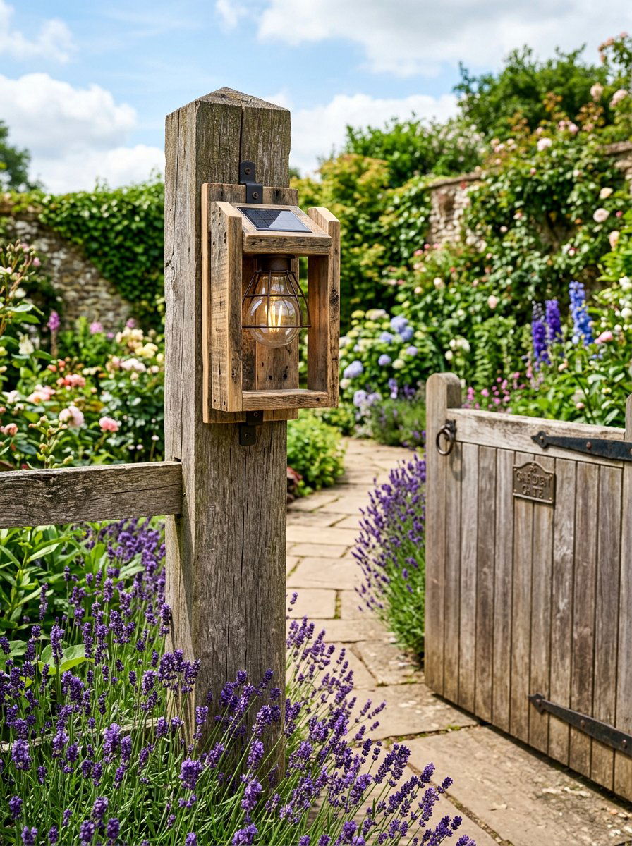 Pallet Gate Solar Sconce - 25 Pallet Solar Light Holder Ideas