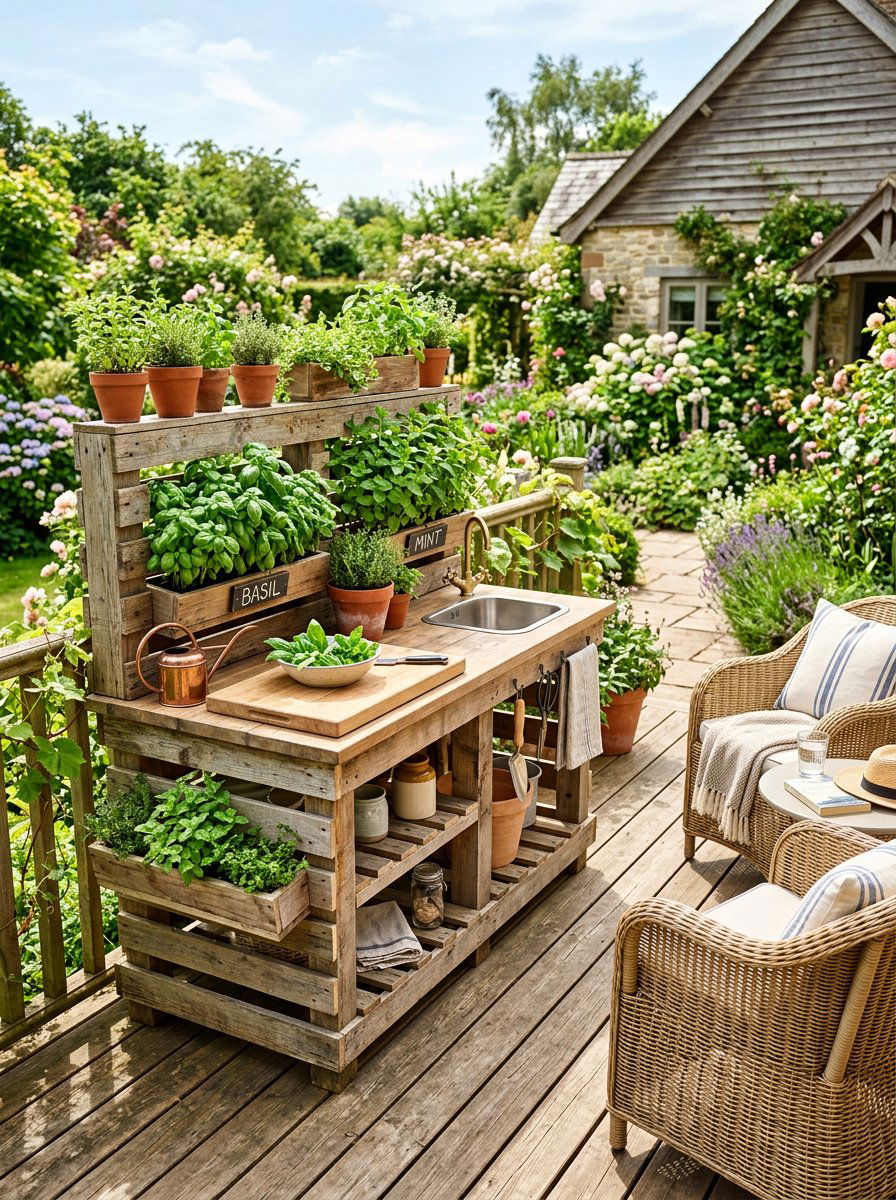 Pallet Herb Garden Kitchen Island - 25 Pallet Outdoor Kitchen Island Ideas