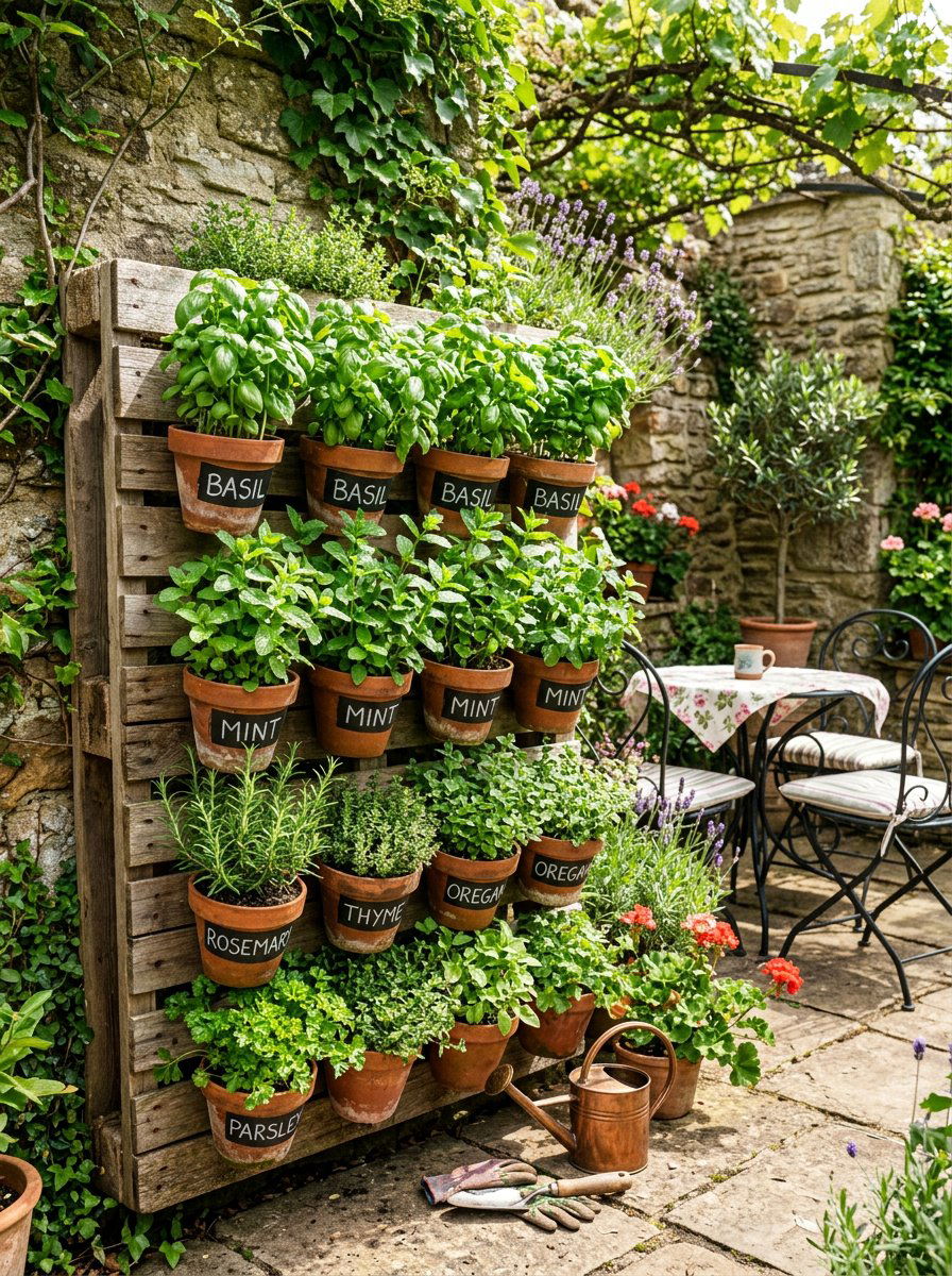 Pallet Herb Garden Wall - 25 Pallet Outdoor Wall Art Ideas