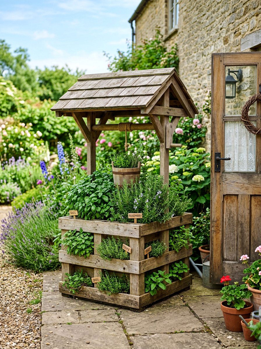 Pallet Herb Garden Well - 25 Pallet Wishing Well Planter Ideas