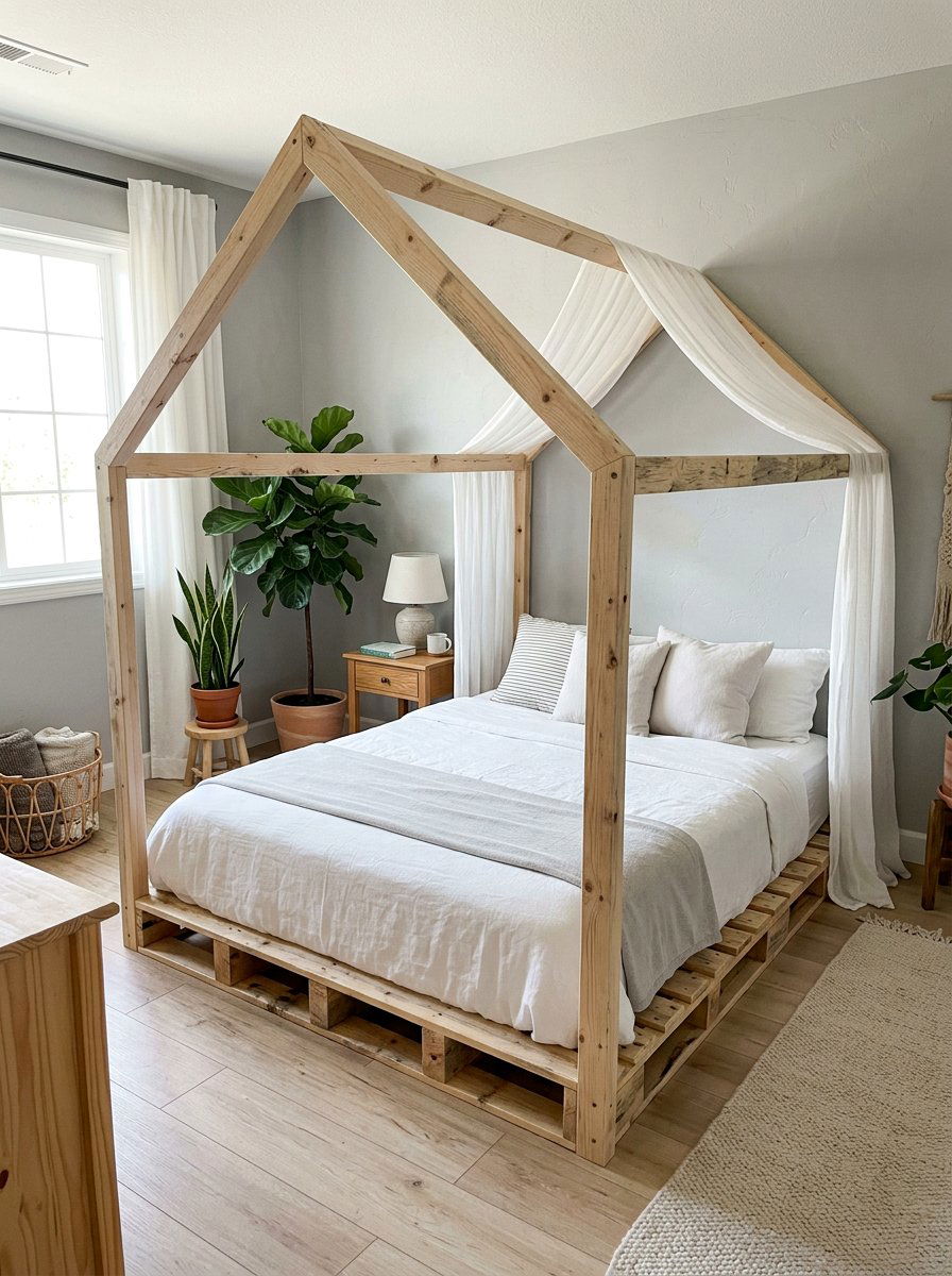 Pallet House Bed Frame - 25 Pallet toddler bed ideas