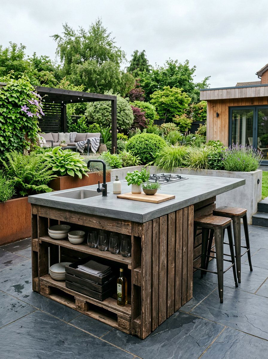 Pallet Island With Concrete Countertop - 25 Pallet Outdoor Kitchen Island Ideas