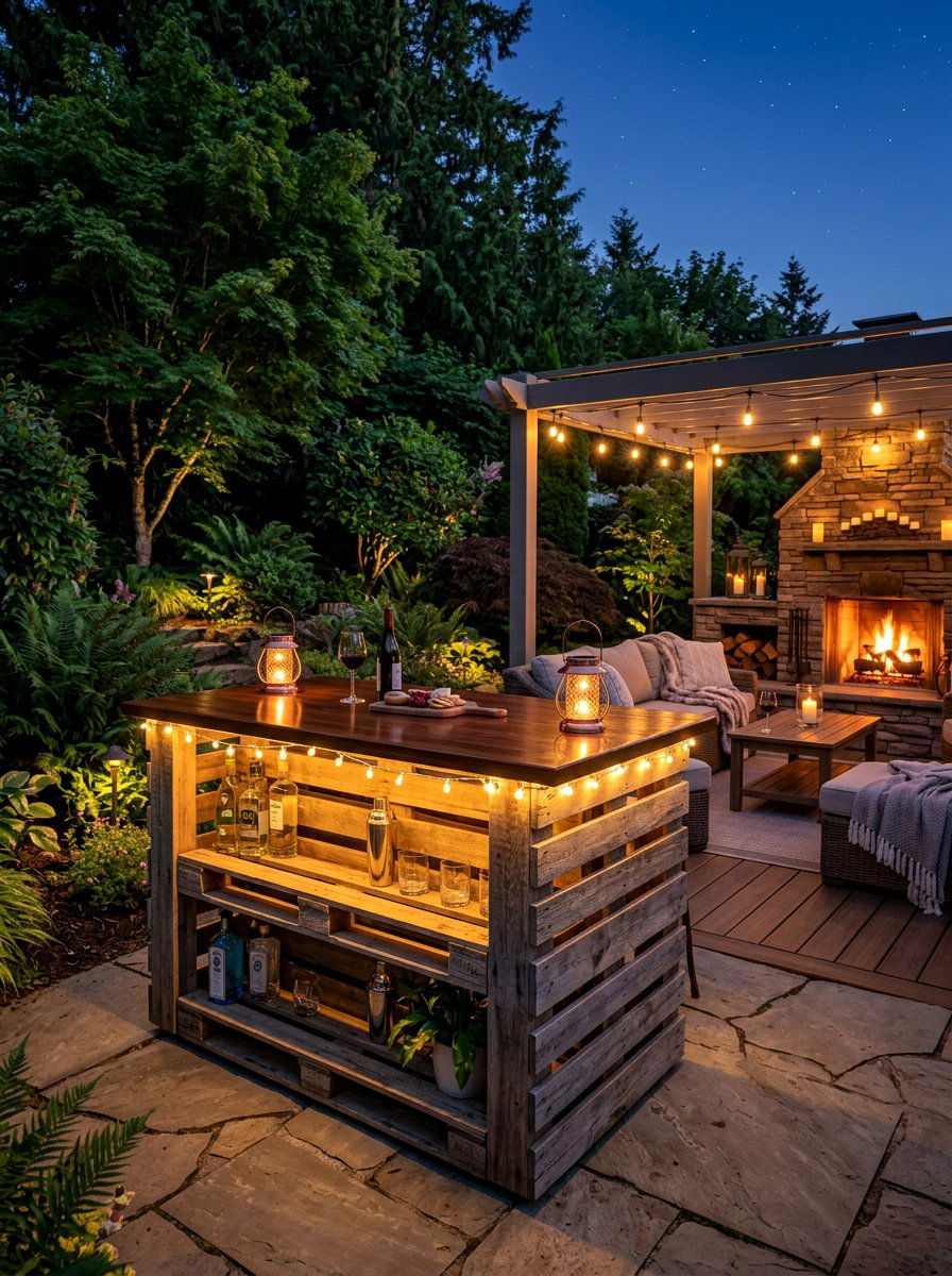 Pallet Island With Lighting - 25 Pallet Outdoor Kitchen Island Ideas